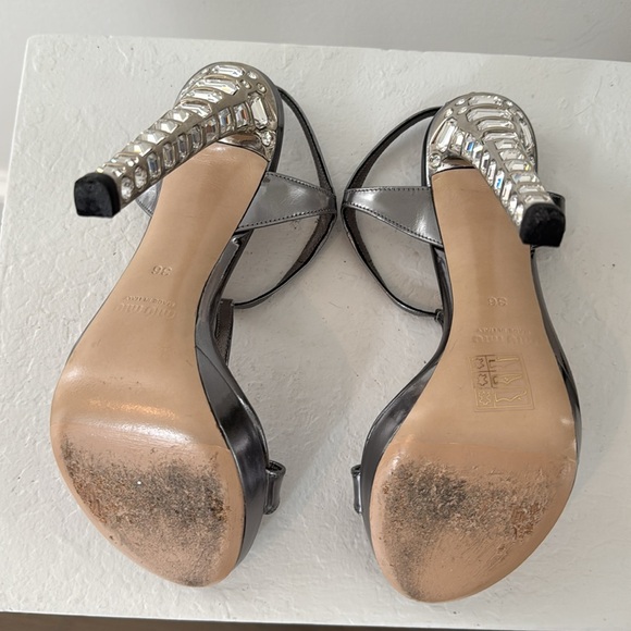 Miu Miu Pewter/Silver Patent Leather Sandals with Exquisite Crystal heels 36 - Picture 6 of 9